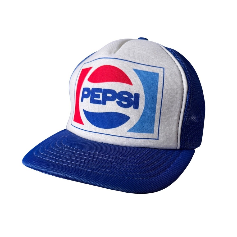 Vintage Pepsi Trucker Hat Blue White Mesh Snapback Soda Advertising Logo Cap